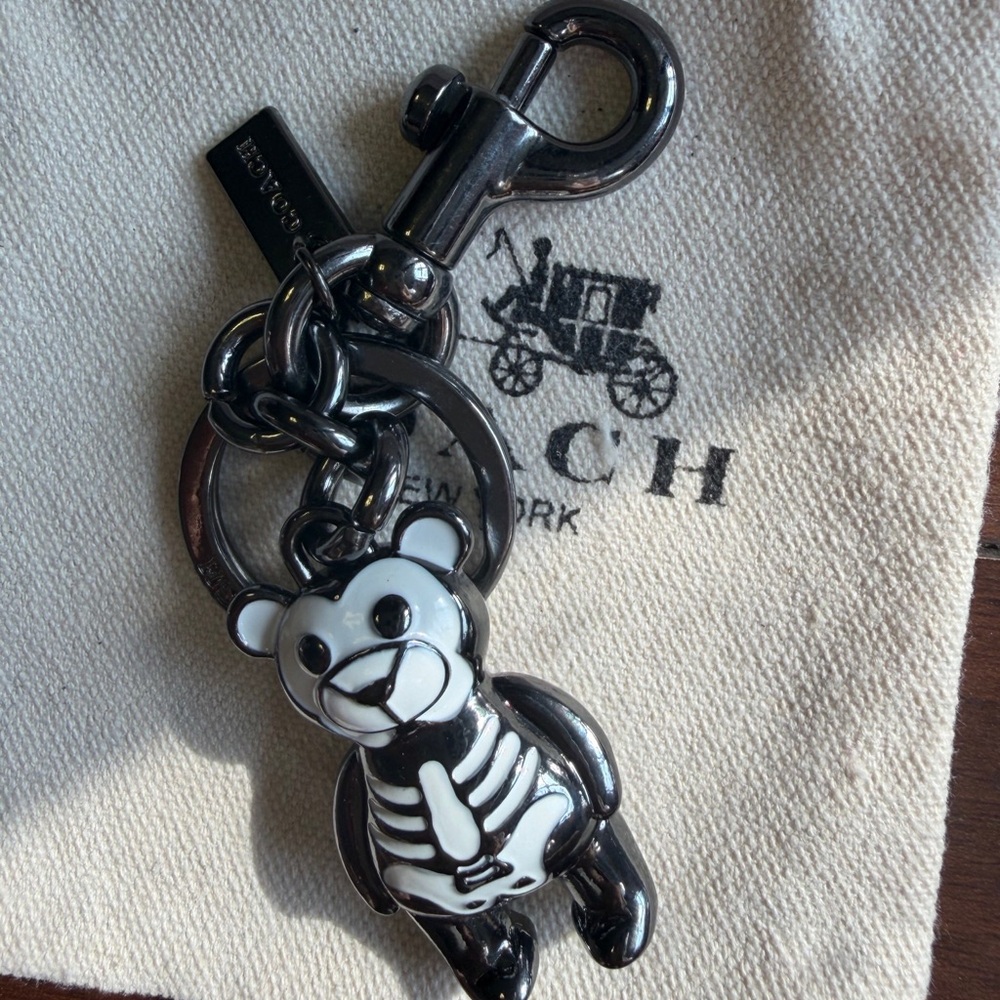Coach Black & White Skeleton Bear Key Charm